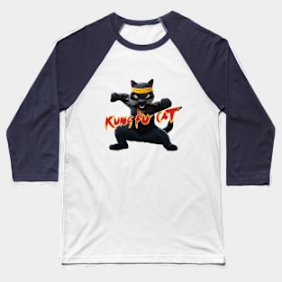 black cat elite kung fu cat fighter in vintage retro style Baseball T-Shirt